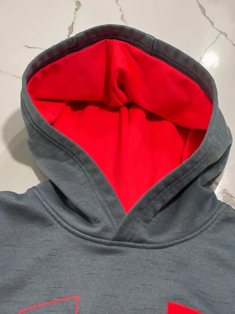 Under Armour Kids Heather Gray Hoodie with Bright Red-Orange Logo Boys Small